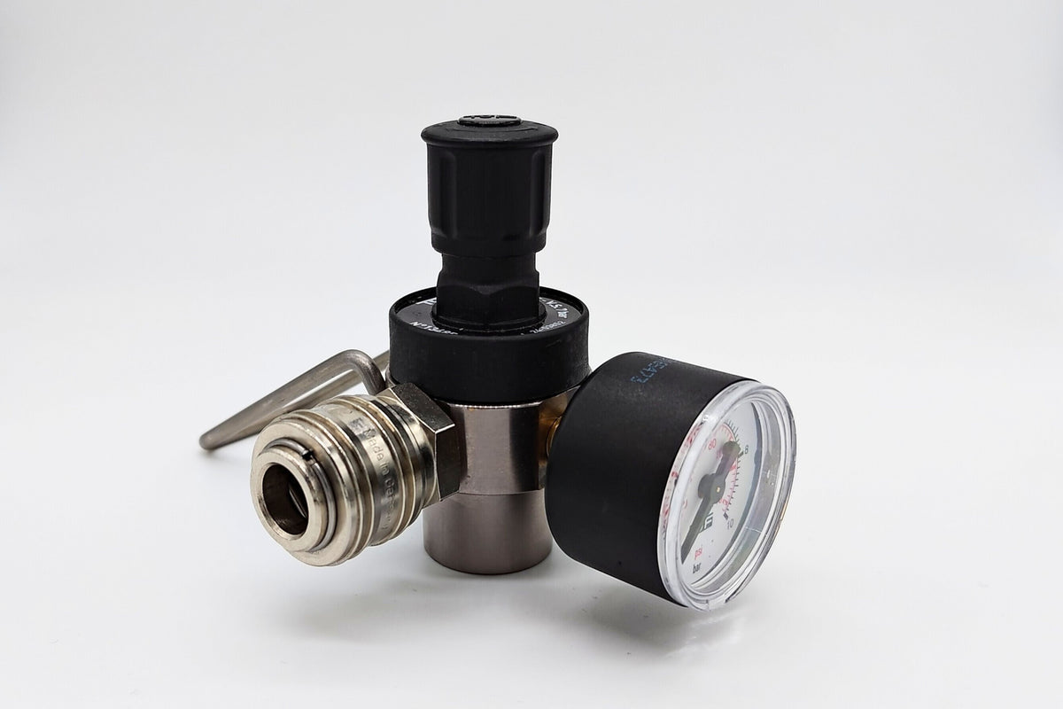 Pneumatic valve with gauge on a white background