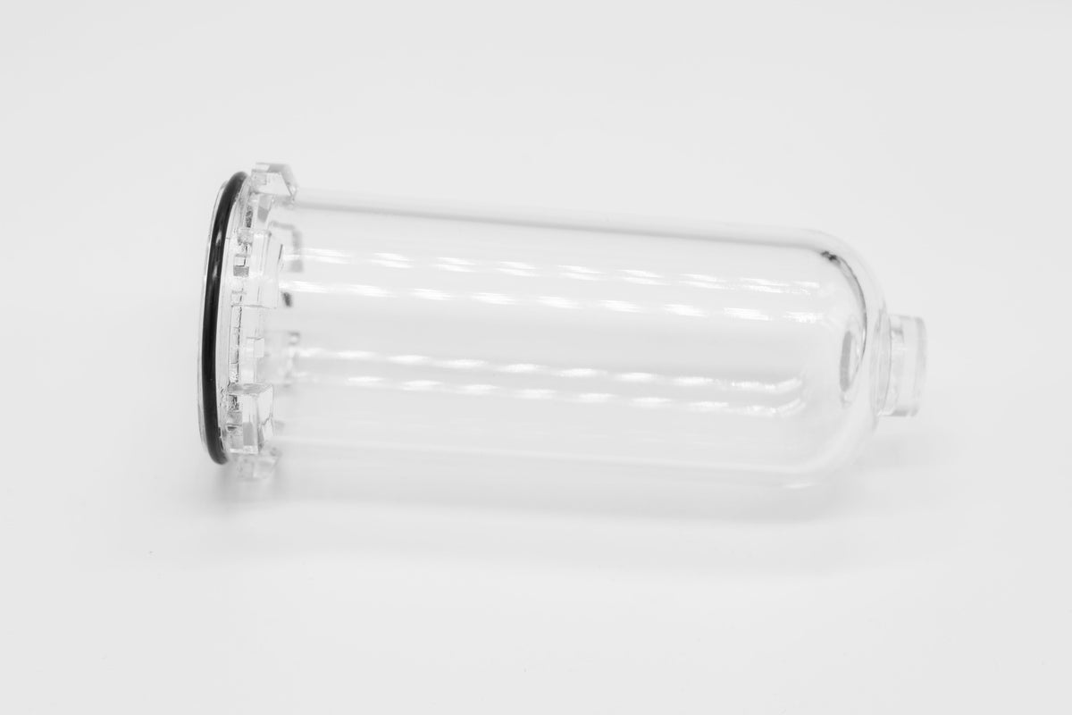 FLI coated transparent oil tank on a white background.