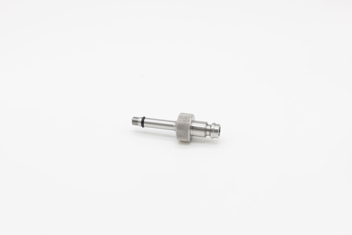 High-end stainless steel adapter with a knurled grip from FLI on white background