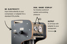 Technical diagram of suspension service device with labeled features on a beige background
